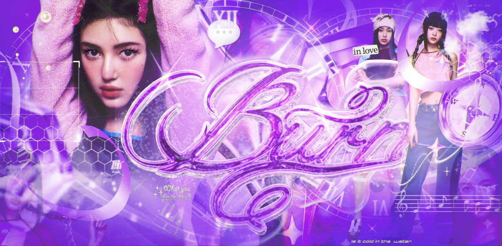 Purple fan banner with chrome script lettering 'Burn'